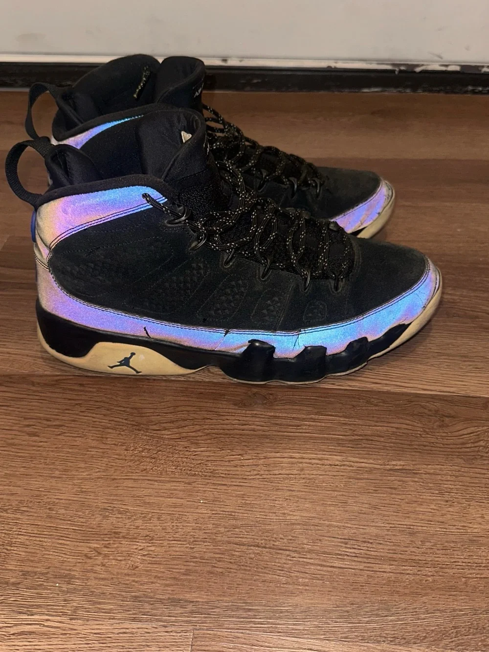 Air Jordan 9 Black Sneakers with Iridescent Accent
